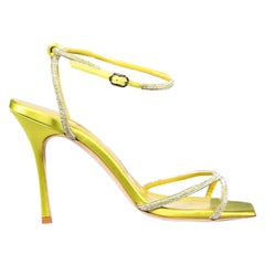 Manolo Blahnik Green Lucecry 50 Crystal Sandals Size IT 36.5