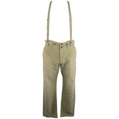 VISVIM Taille 32 Olive Lavée Coton Pastoral Pantalon à bretelles