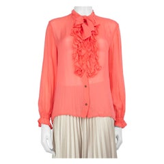 Roberto Cavalli Just Cavalli Pink Ruffle Trim Sheer Blouse Size L