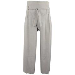 ISSEY MIYAKE Light Heather Gray Rayon Blend Pleated Wrap Tie Pants