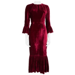 Beulah Burgundy Velvet Midi Length Dress Size XS