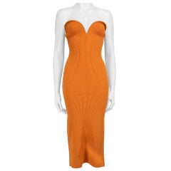 Robe midi côtelée en maille bustier orange Galvan London, taille S