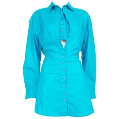 Jacquemus Blue Le Splash Shirt Mini Dress Size XS