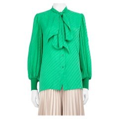 Givenchy Green Silk Logo Jacquard Blouse Size M