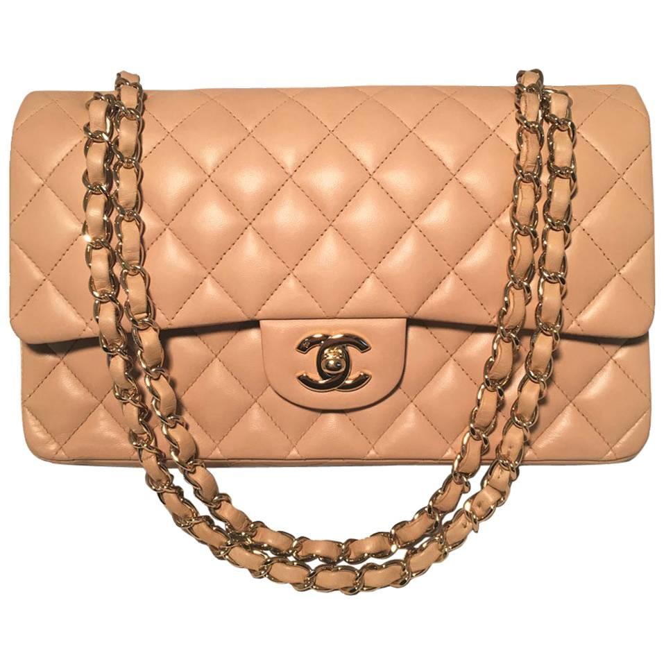 Chanel Nude Lambskin 10" 2.55 Double Flap Classic Shoulder Bag