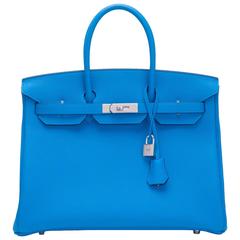 Hermes Blue Zanzibar Verso Togo Birkin 35cm Palladium Hardware