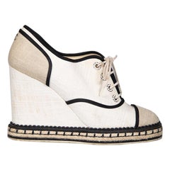 Chanel Beige Lace Up Oxford Wedges Size IT 39.5