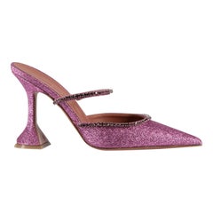 Amina Muaddi Pink Gilda 95 Glitter Crystal Mules Size IT 38