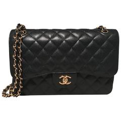 Chanel Black Caviar 12inch 2.55 Double Flap Classic Shoulder Bag 10