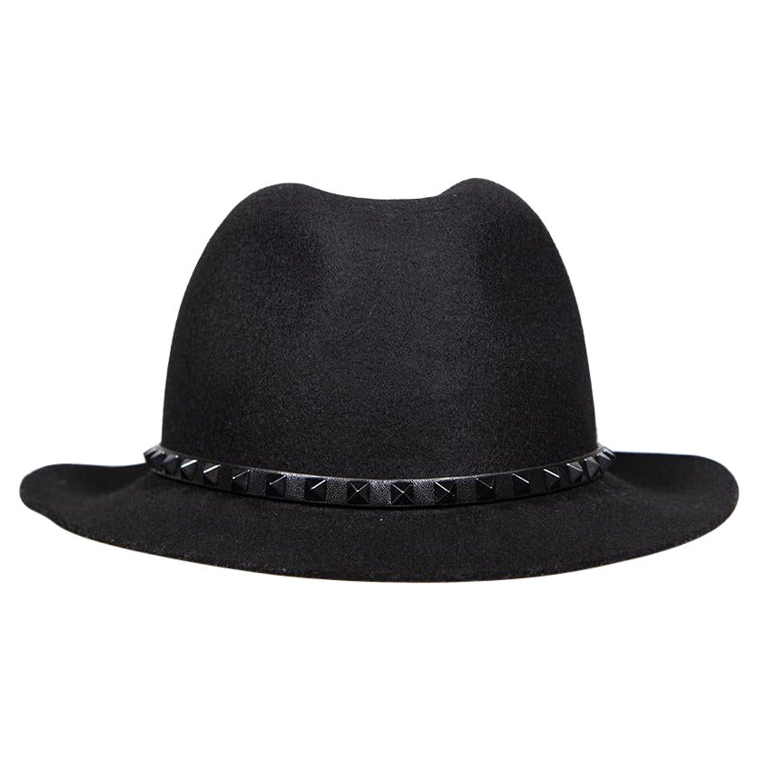 Valentino Garavani Black Wool Studded Fedora Hat