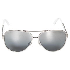 Chanel White Aviator Mirrored Sunglasses
