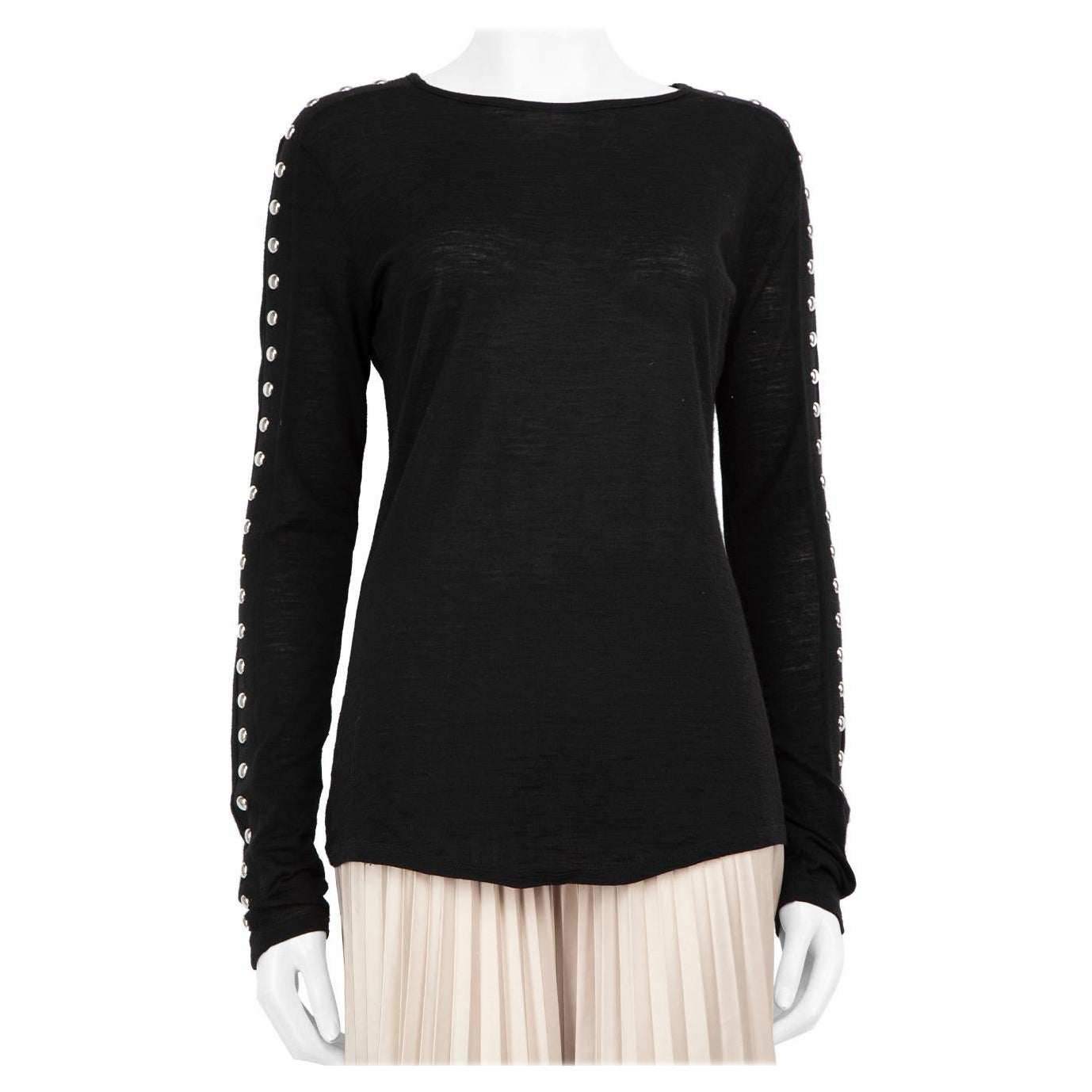 Balmain Black Wool Studded Long Sleeve Top Size L