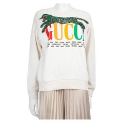 Gucci Ecru Logo Pailletten verzierter Tiger-Pullover Größe XS