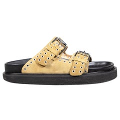Isabel Marant Khaki Suede Eyelet Slides Size IT 37