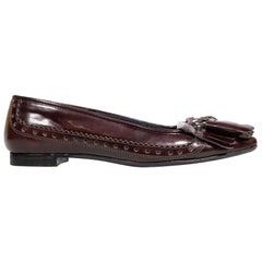 Burberry Brown Leather Tassel Square-Toe Loafers Size IT 38