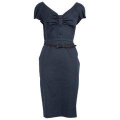 Dior Navy Button Detail Belted Dress Size L