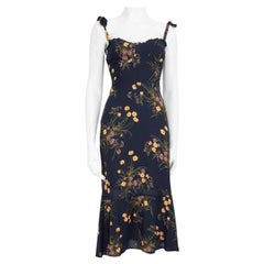 Reformation Navy Floral Print Frill Midi Dress Size M