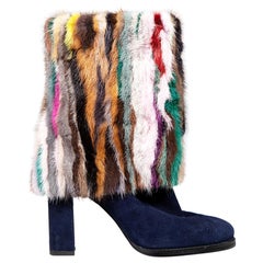 Used Stuart Weitzman Mink Fur & Suede Heeled Boots Size IT 37
