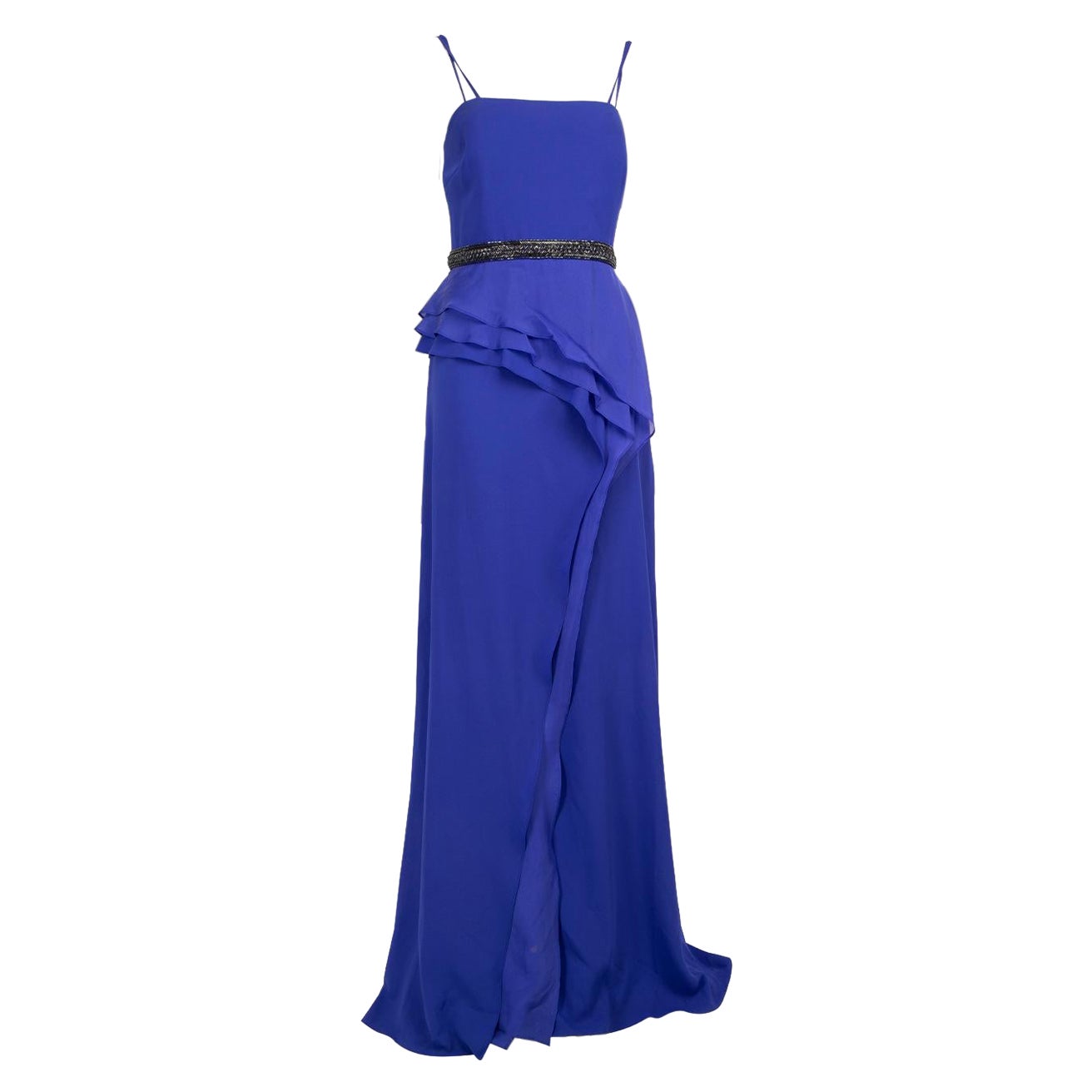 Badgley Mischka Blue Embellished Waist Maxi Gown Size XL For Sale