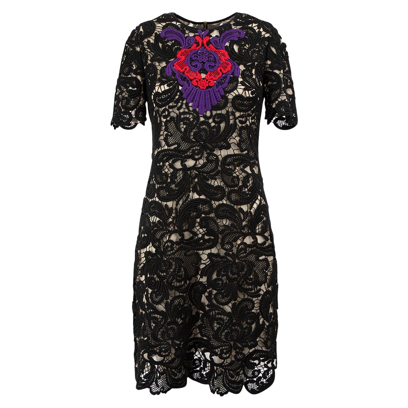 Erdem Black Guipure Lace Knee Length Dress Size S For Sale