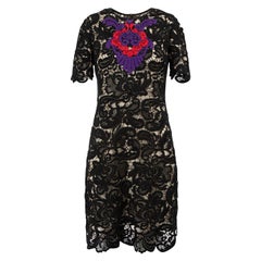 Erdem Vestido negro de encaje de guipur hasta la rodilla Talla S