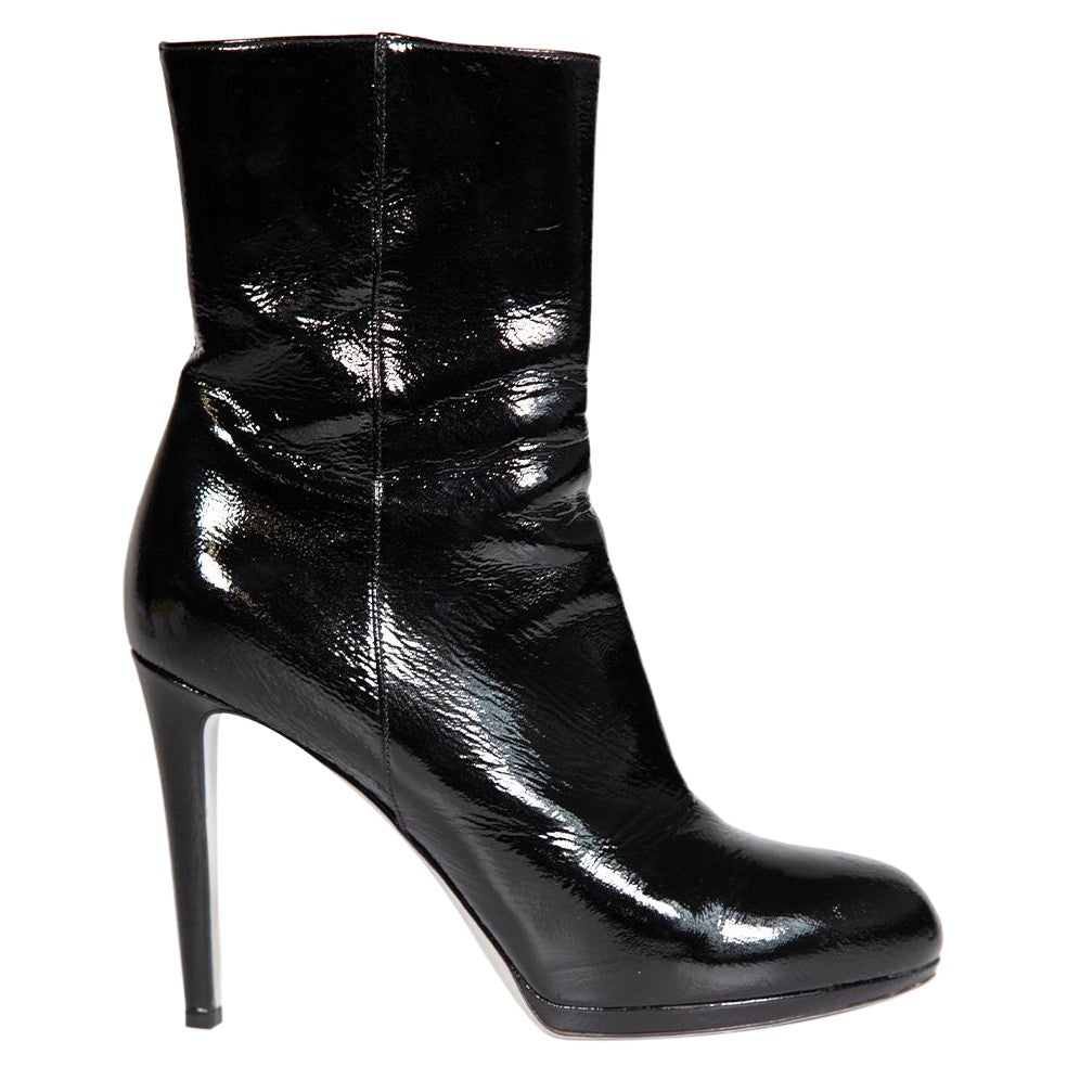 Sergio Rossi Black Heeled Ankle Patent Boots Size IT 39.5
