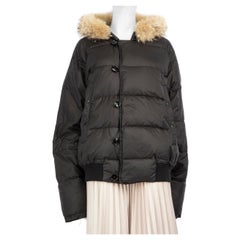 Moncler Black Fur Trim Hood Puffer Jacket Size M