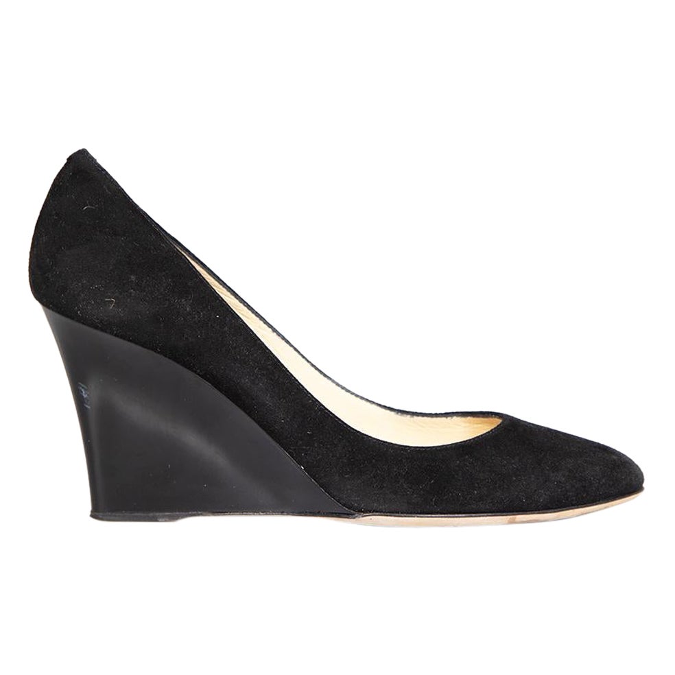Jimmy Choo Black Suede Wedge Heels Size IT 38 For Sale