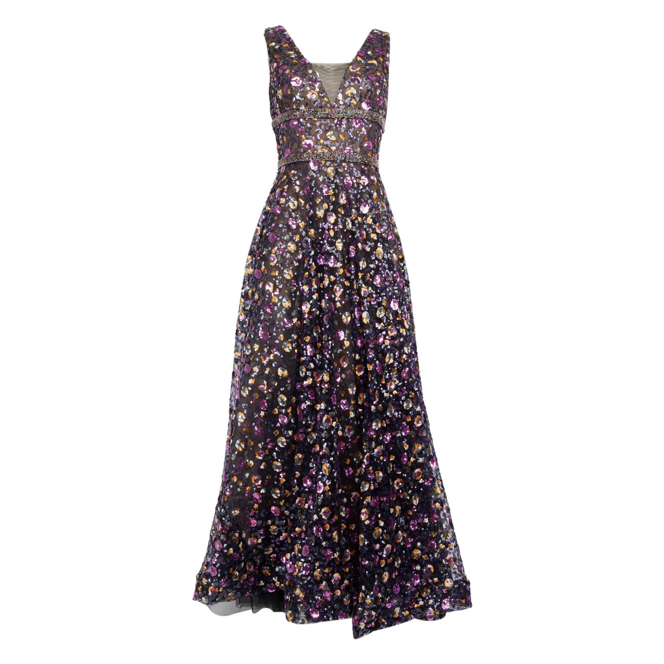Robe à col en V ornée de sequins bronze et Banco, taille S