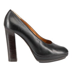 Lanvin Black Leather Platform Almond Toe Pumps Size IT 38.5