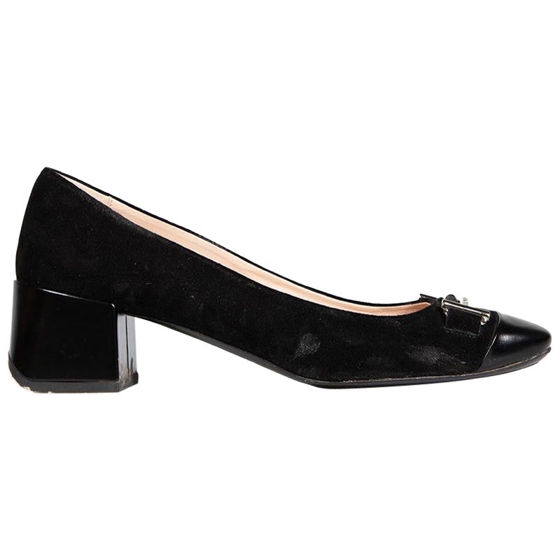 Tod's Black Suede Square Toe Pumps Size IT 39.5 For Sale