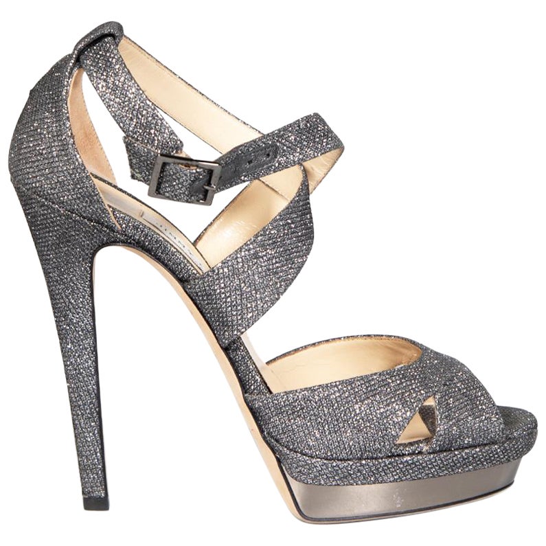 Jimmy Choo Silver Glitter Metallic Heels Size IT 40.5 For Sale