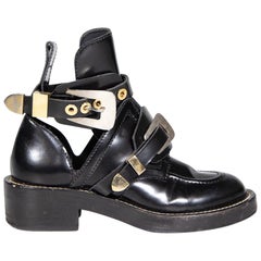 Balenciaga Black Leather Cutout Accent Biker Boots Size IT 36