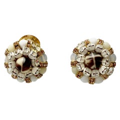 Francoise Montague Pendientes de clip blancos y dorados