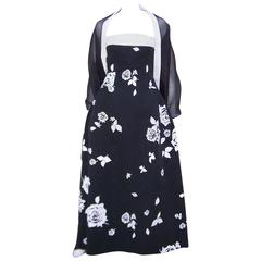 1980's Jacqueline de Ribes Graphic Black & White Strapless Dress With Wrap 1