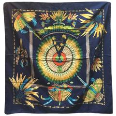 Hermes Vintage Brazil Silk Scarf in Navy Blue