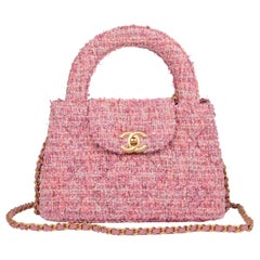 Chanel Rosa Gesteppter Tweed Nano Klassischer Kelly Shopper