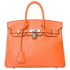 Borsa luminosa Hermes Birkin 25cm in pelle di vitello Epsom arancione, SHW