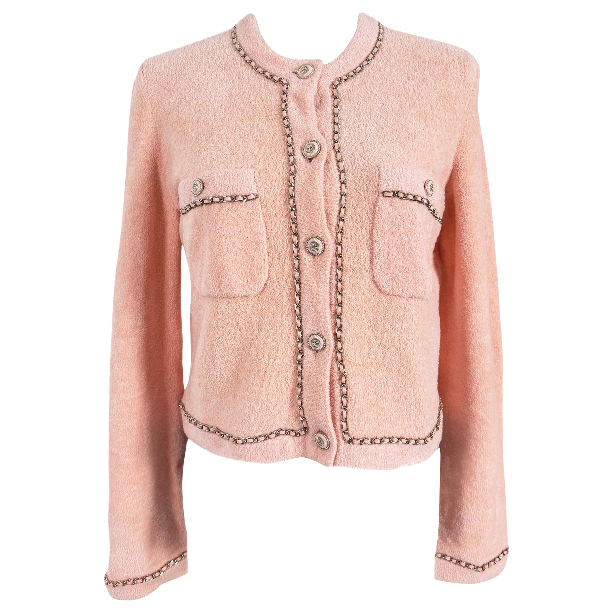 Chanel New Jennie Kim Style Teddy Cardigan with Chains 38 FR For Sale