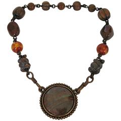 New Old Stock 1980s Steven Dweck Necklace Snake Amber Wood Necklace 10