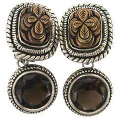 Stephen Dweck Sterling Silver Smokey Quartz Dangle Earrings 1990s Never worn 9