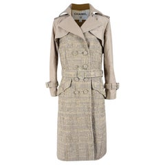 Chanel 14K$ Lujoso Abrigo Trench de Tweed con Cinta Beige 34 FR