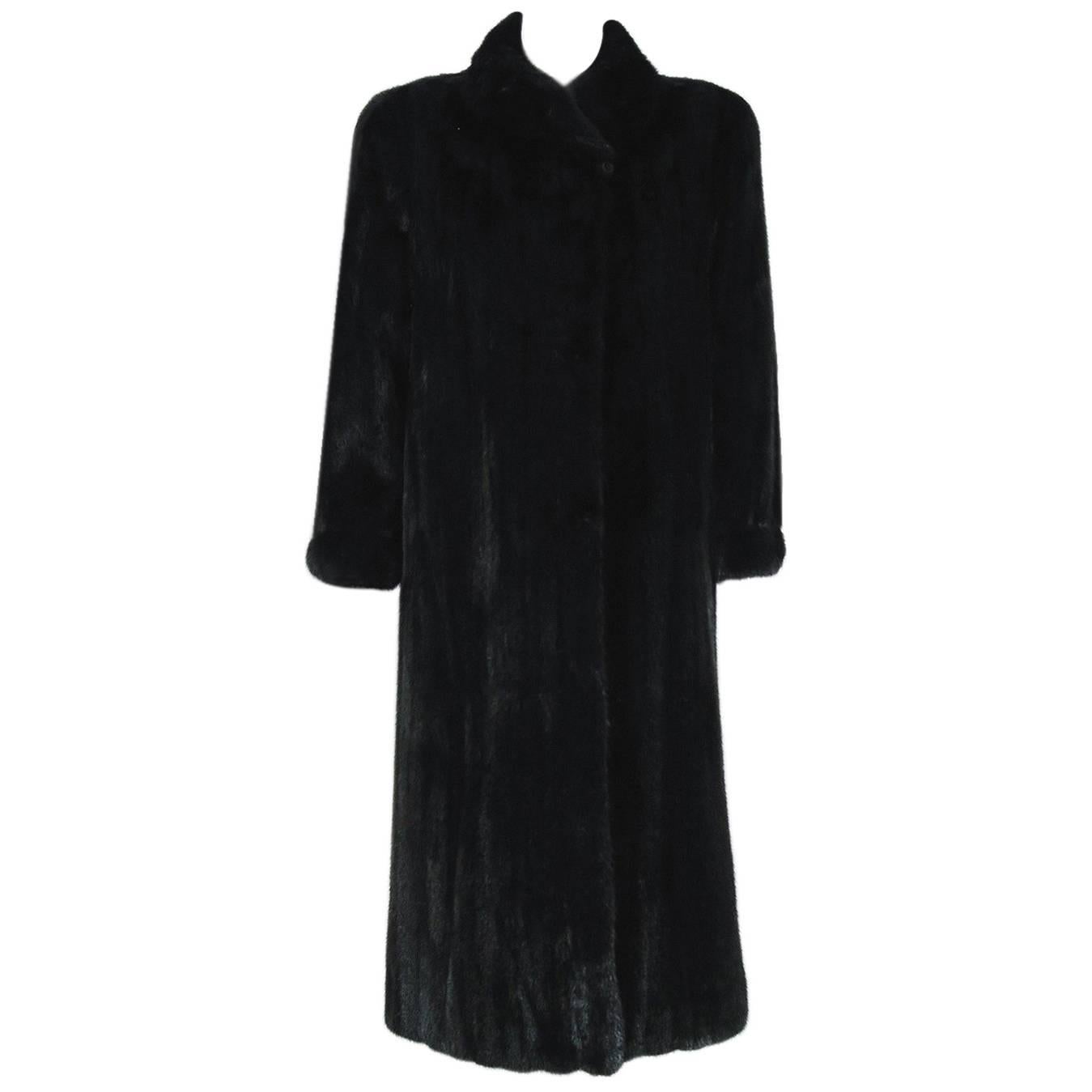 1992 Christian Dior Couture Black Diamond Mink Fur High-Collar Full Length Coat