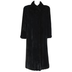 Vintage 1992 Christian Dior Couture Black Diamond Mink Fur High-Collar Full Length Coat