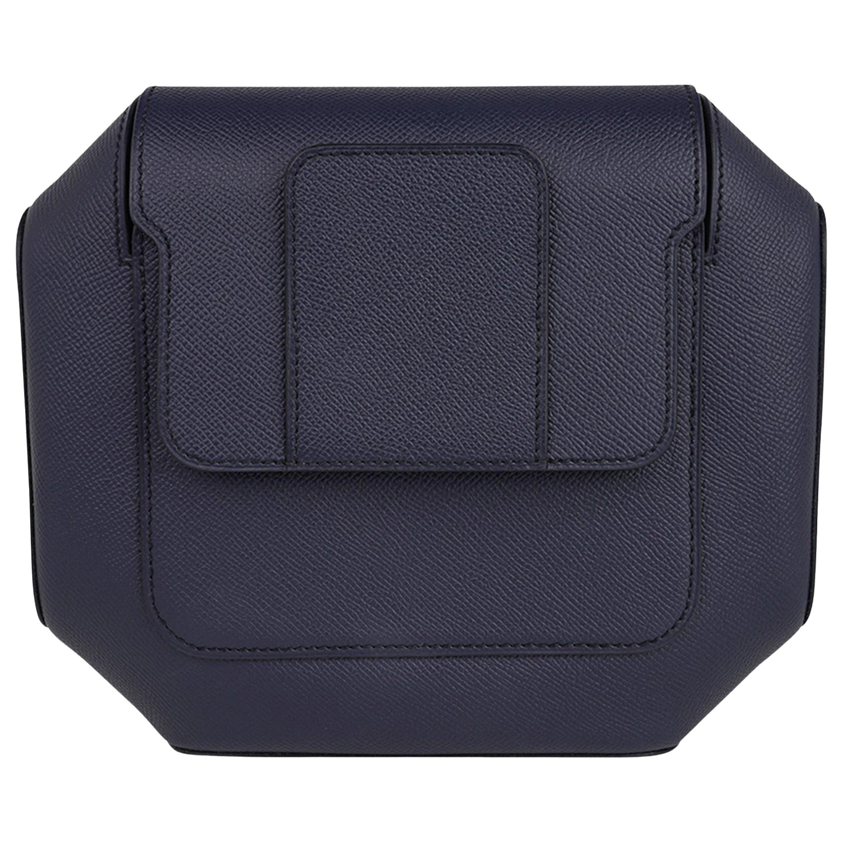 Hermes Octogone Pochette Clutch Bag Blue Indigo Epsom Leather For Sale