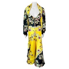 Roberto Cavalli S/S 2003 Chinoiserie Slip Evening Dress Gown w Shawl 2 Piece Set