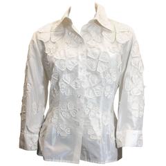 Carolina Herrera Ivory Floral Detailed Button Up Blouse 8