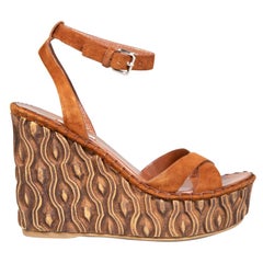 Miu Miu Brown Suede Wedge Sandals Size IT 39
