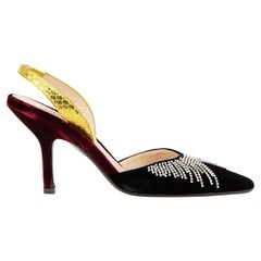 The Attico Panelled Velvet Jewelled Slingback Pumps Size IT 37