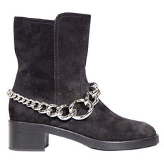 Miu Miu Black Suede Mid Calf Boots Chain Detail Size IT 41